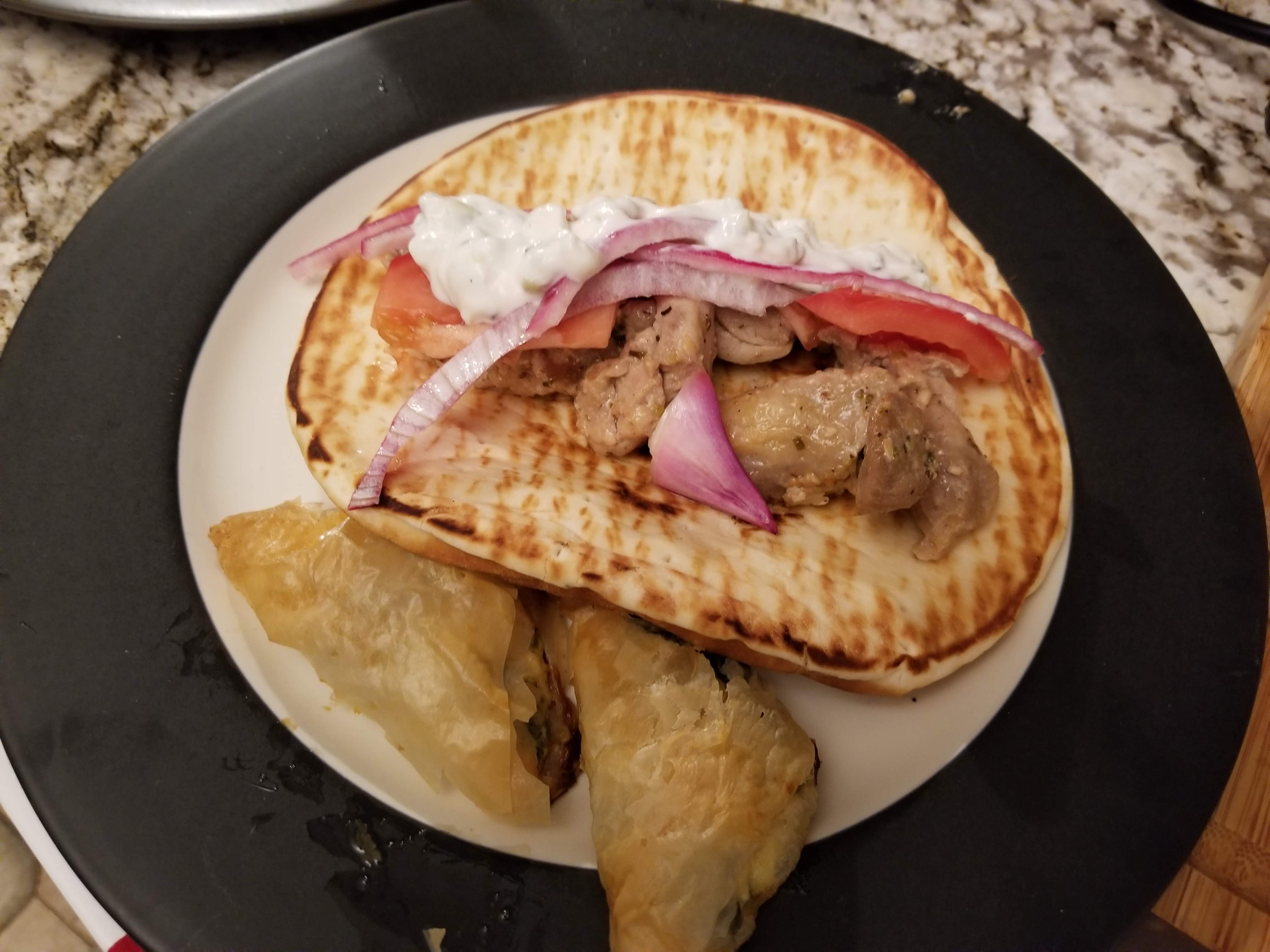 Chicken gyro and spanakopita  from Hercules Movie Night theme party image 