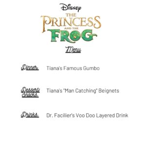 Princess and the frog menu recipes and food ideas