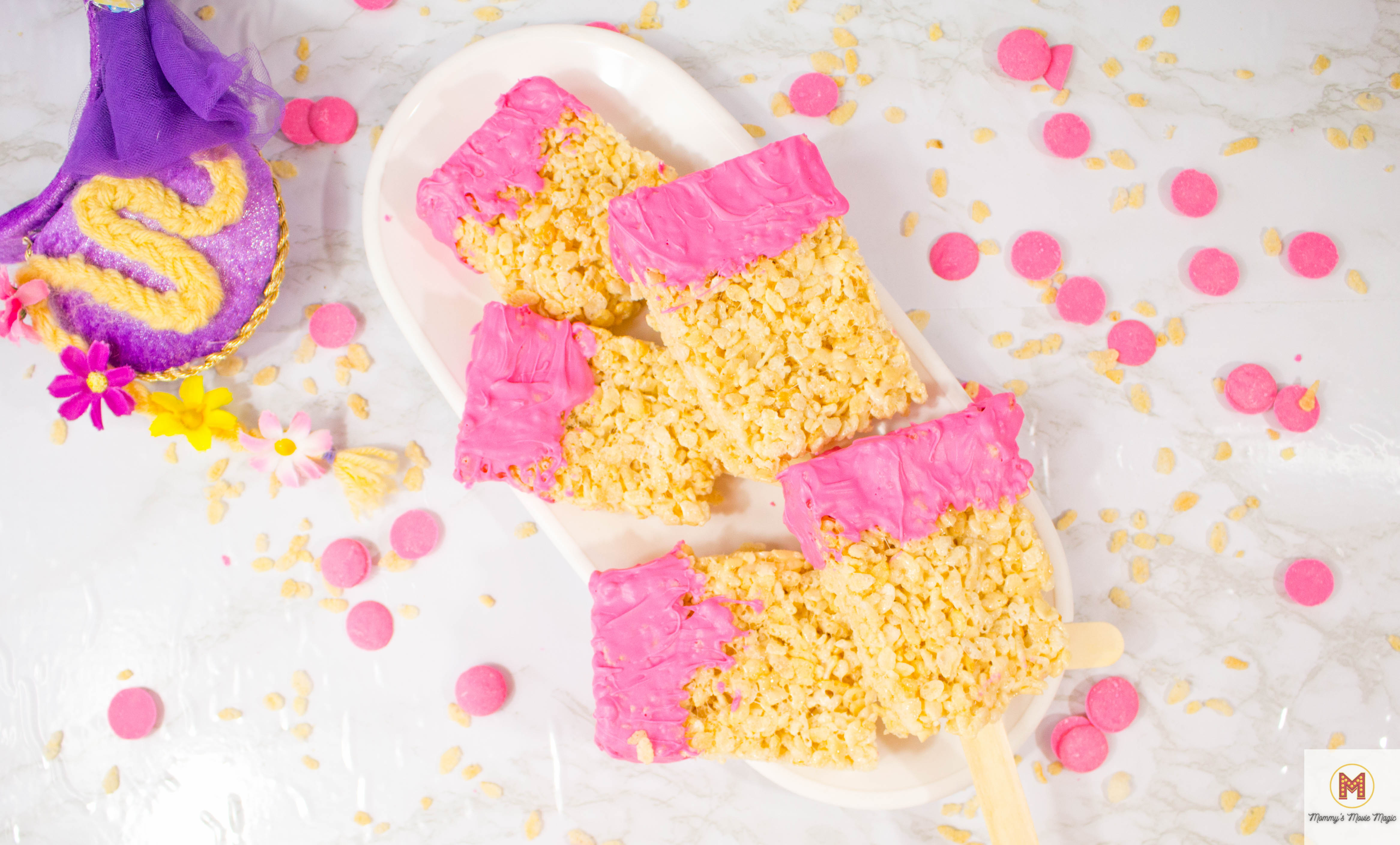 Rapunzel Movie Night for Family Movie night idea with Rapunzel Party food - Rice Krispie Paint Brushes Recipe