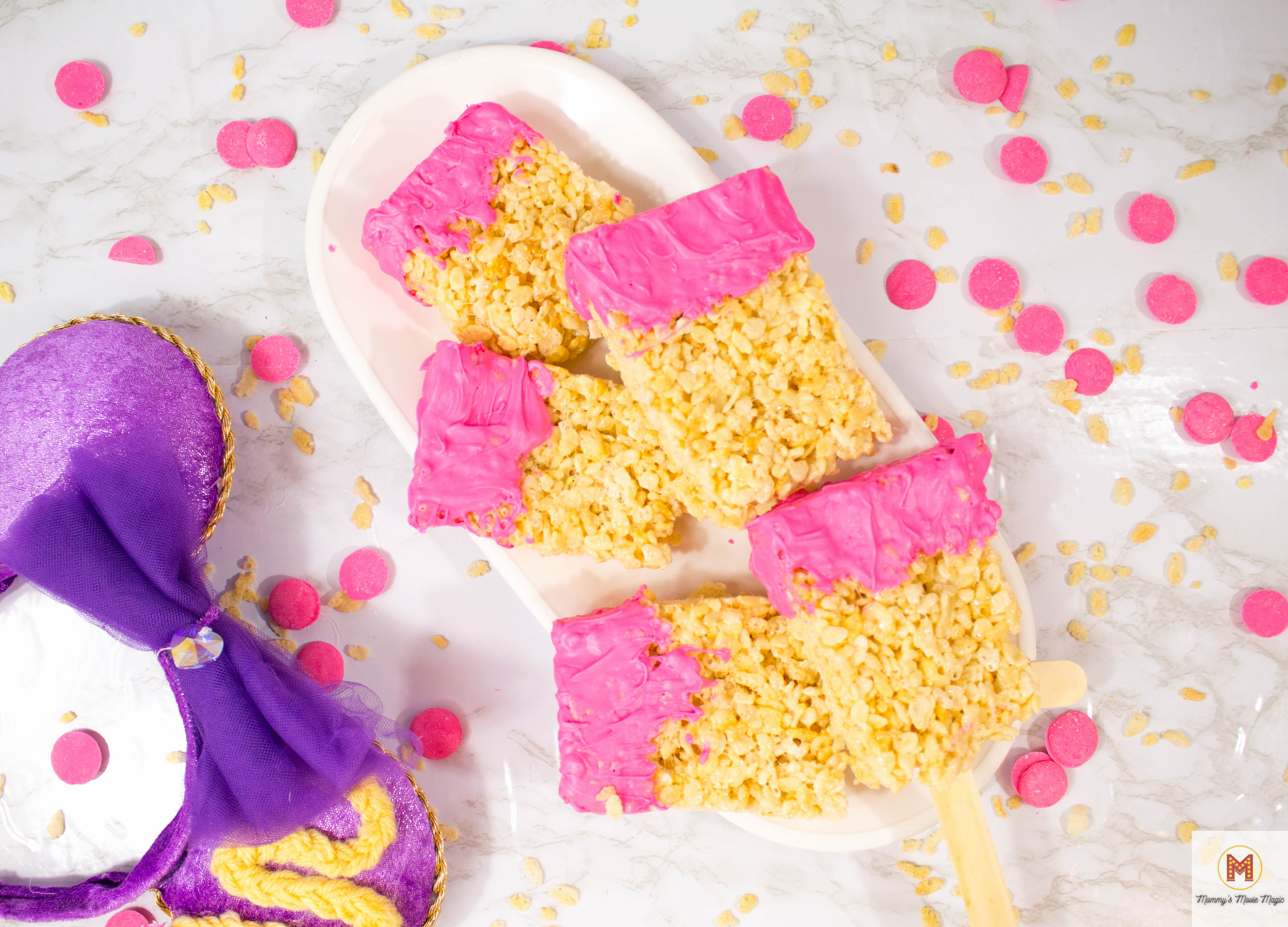 Rapunzel Movie Night for Family Movie night idea with Rapunzel Party food - Rice Krispie Paint Brushes Recipe