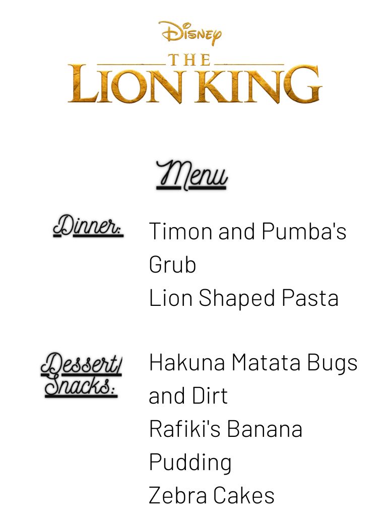 Lion King Movie Night Menu
